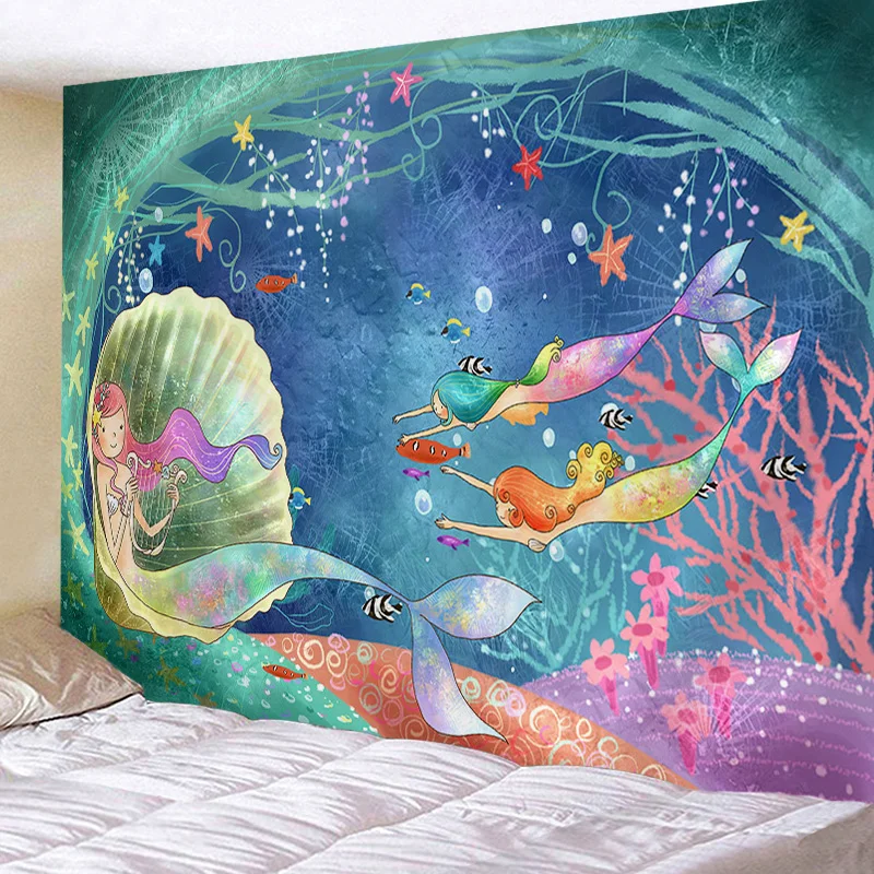 

Tapestry Wall Hanging Bed Spread Beach Towel Table Cloth Yoga Mat Home Decoration Mermaid Design Rectangle 150cmx130cm