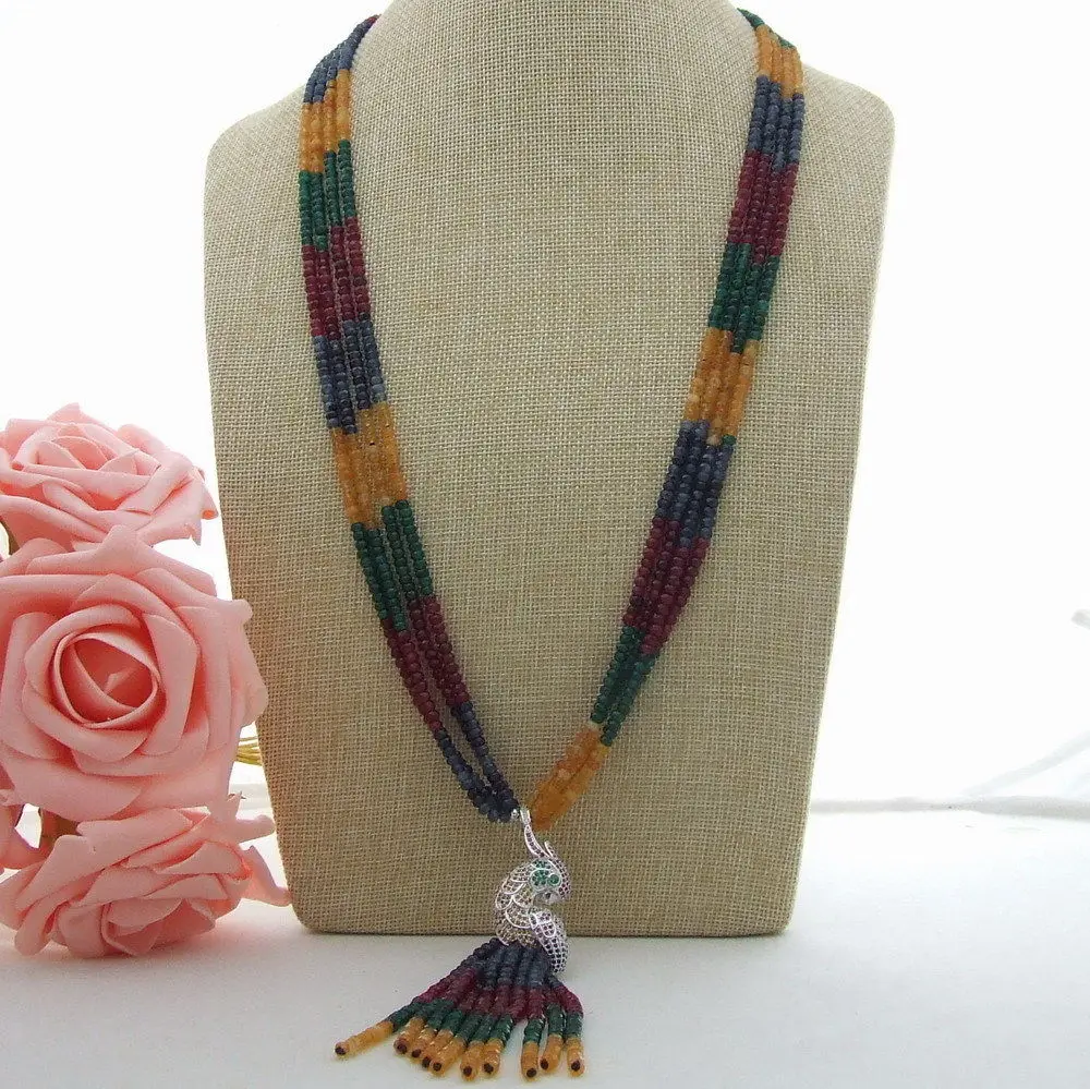 New style 4rows 2x4mm multi color stone tassel necklace micro inlay zircon accessories clasp fashion jewelry