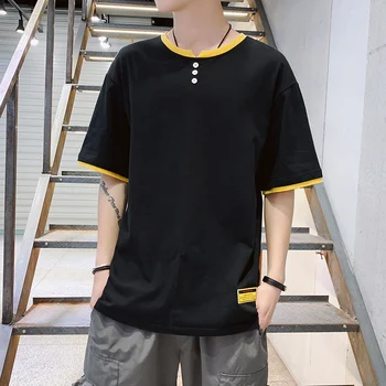

Summer New T Shirt Men's Fashion Solid Color Casual Short-sleeved Tshirt Man Streetwear Trend Wild Hip-hop Loose Cotton T-shirt