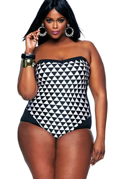 Black-White-Graphic-Print-Bandeau-1-PC-Plus-Size-Swimwear-LC41773-1