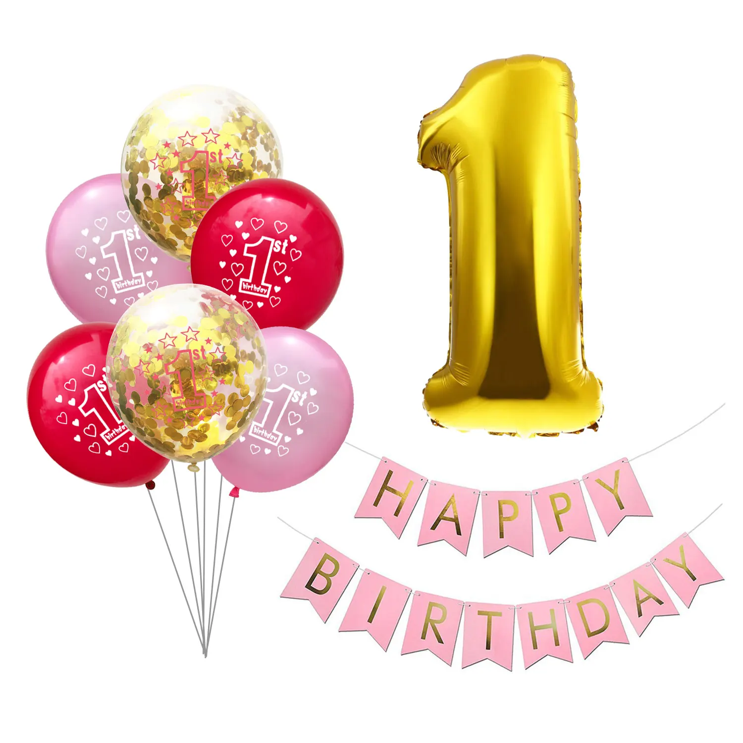 ZLJQ 1-й День рождения воздушные шары 1 год первый день рождения воздушный шар "Конфетти" мальчик девочка дети День рождения баннер украшение для вечеринки Цифровой шар - Цвет: set 2