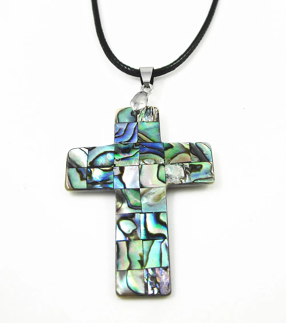 Women's 18K GP Natural New Zealand Cross Paua Abalone Shell Pendant Necklacein Pendant