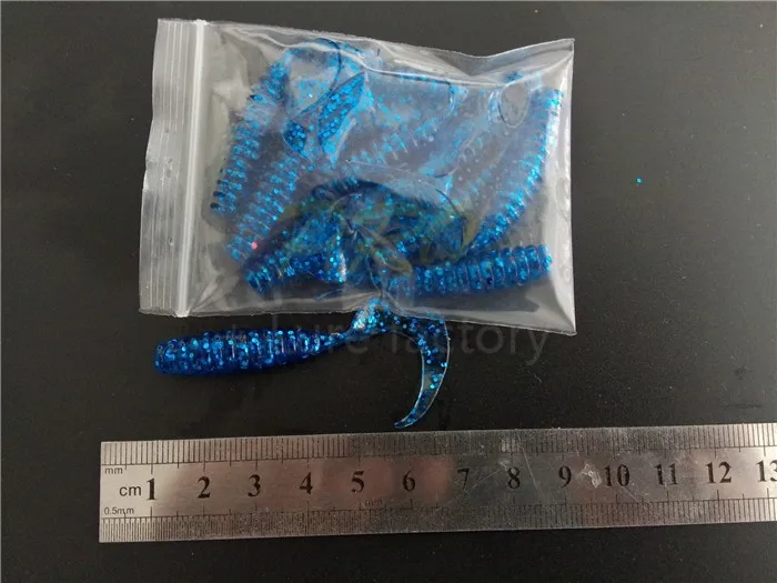 100 шт Кристалл синий цвет 6 см circel хвост Мягкая приманка червяк поддельные пластиковые мягкие grub