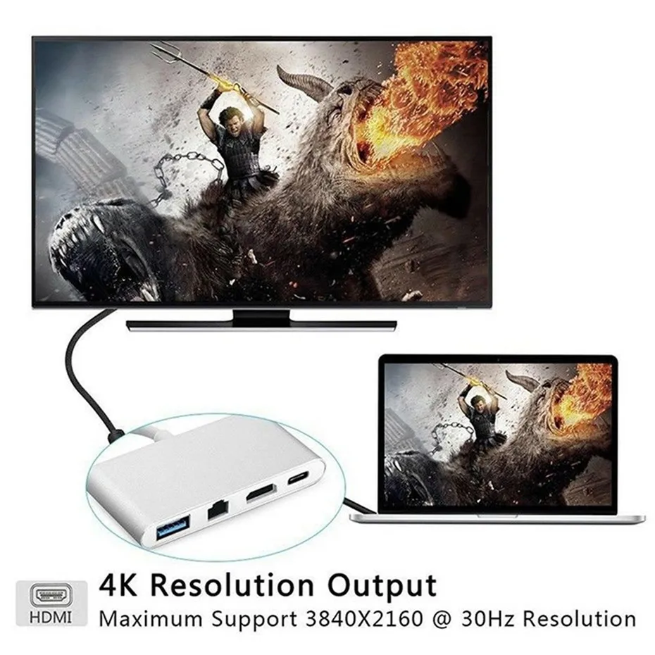 Basix  4 in 1 USB-C Hub Adapter USB 3.1 Type C to HDMI 4