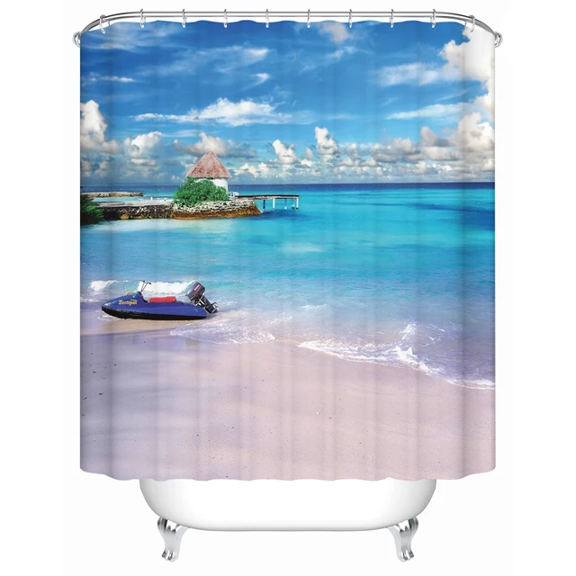 Plage Motif Rideau De Douche Tissu Imperméable À L\'eau De Bain ... Plage Motif Rideau De Douche Tissu Imperméable À L\'eau De Bain ...