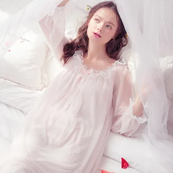 

2018 Sexy Summer Women Nightdress Cotton Long Lace Court Ladies Restore Ancient Loose Sleepdress Home Clothes New Arrival