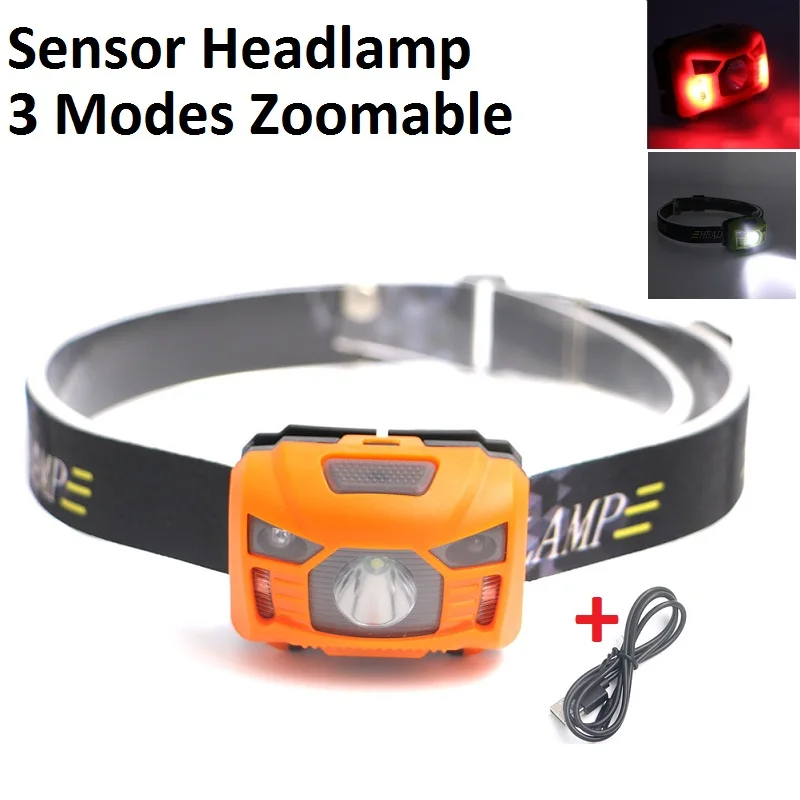 Mini Rechargeable LED Headlamp Body Motion Sensor Headlight Camping Flashlight Head Light Torch Lamp for Camping