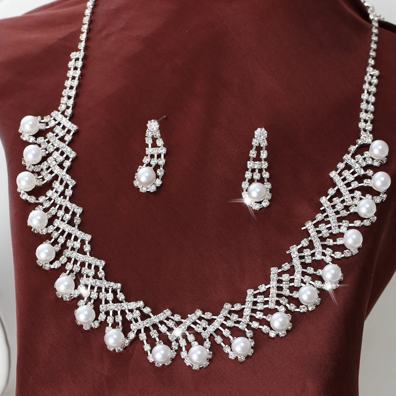 Женский комплект из колье и серёг с искусственным жемчугом|simulated pearl jewelry set|pearl