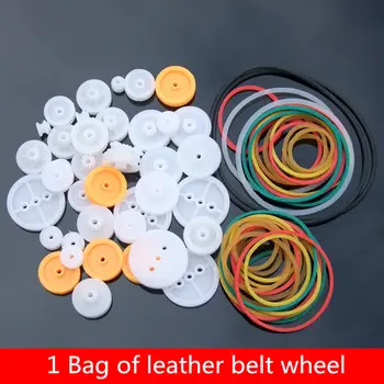 

1 Bag of leather belt wheel WG022 Rubber belt A rubber band Plastic pulley block Model accessories DIY small pulley