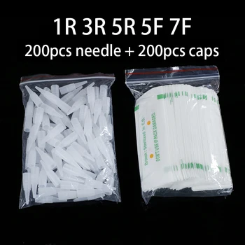 

200Pcs 1R 3R 5R 5F 7F Needles + 200pcs needle caps For Eyebrow/Eyeliner/Lips Permanent Makeup 0.35mm*50mm Cosmetic Tattoo Needle