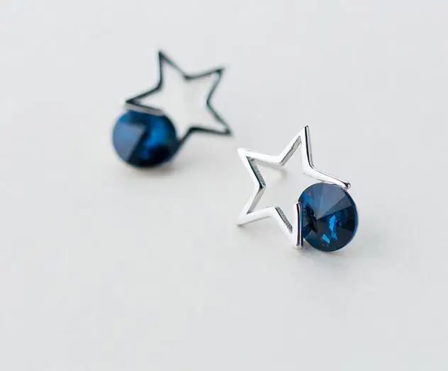 

Women's girls' 100% Real. 925 Sterling Silver Jewelry Blue stone Open Star Stud earrings GTLE1660