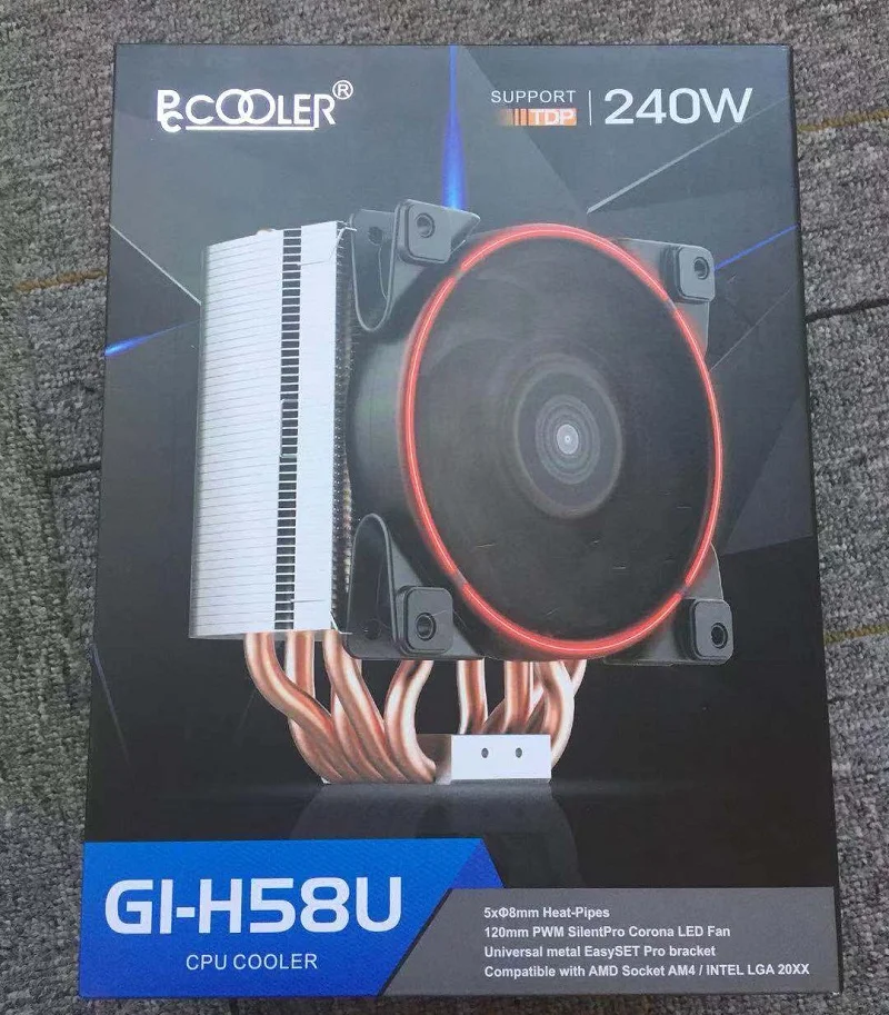 Pccooler GI-H58UB 5 Heatpipe кулер для процессора 12 см светодиодный вентилятор для Intel 2011 1156 AMD радиатор охлаждения процессора 120 мм тихий вентилятор для ПК