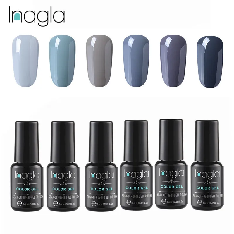 

Inagla 6pcs/set 8ML UV Gel Nail Polish Long Lasting LED Lamp Gel Varnish Gel Without Top Base Soak Off Organic Gel Varnish