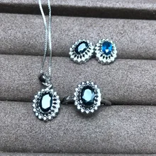 KJJEAXCMY boutique jewels 925 Чистое Серебро инкрустированные Подвеска из натурального сапфира кольцо серьги 3 комплекта цветы поток кривая стиль