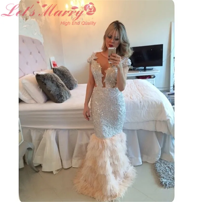 silver fishtail prom dress