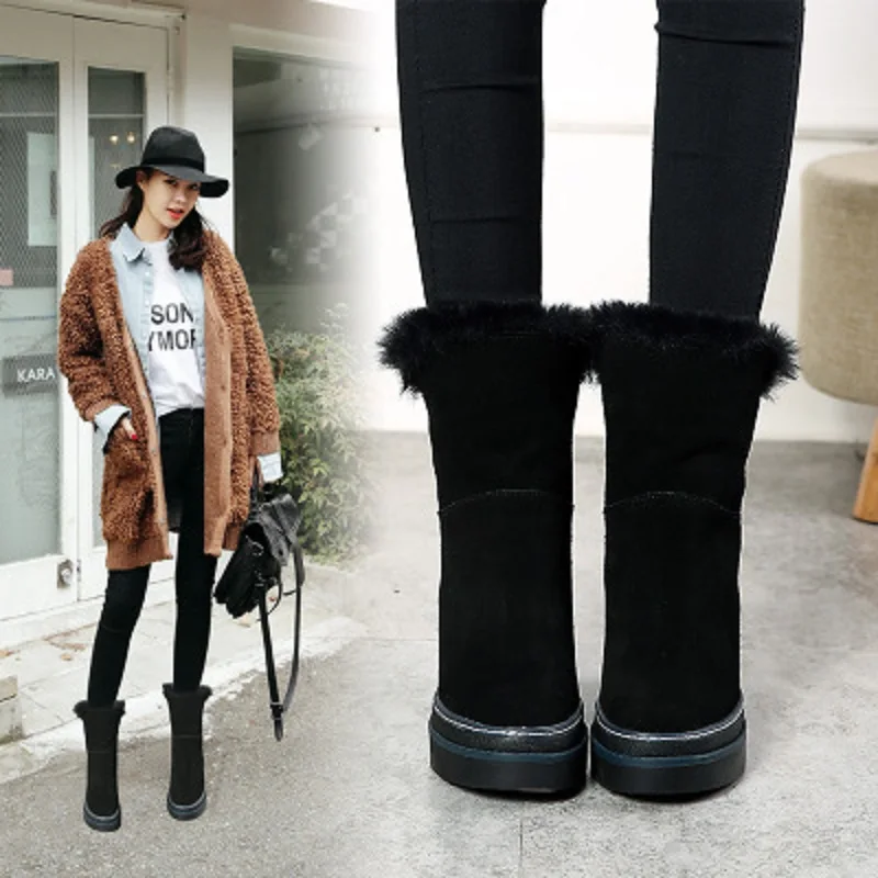 

Winter new Korean version of the explosion models leather snow boots women warm snow boots in the tube female wedges ankle boots