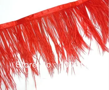 

Free Shipping 10 Yards/Lot Red Ostrich Feather Trimming fringe feather trimming feather fringe 5-6inch in width