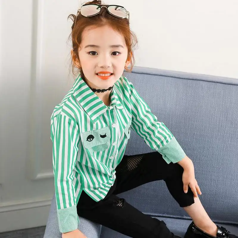 

2018 Girls Blouses Shirts For Kids Clothes Blouses Child Tops Autumn School Girls Striped Shirts Infants Children Clothing 13 14