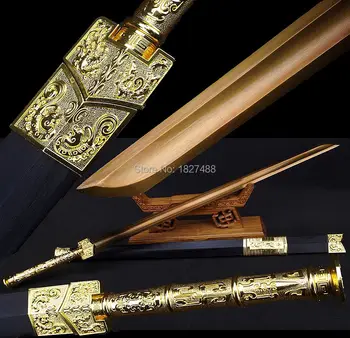 

Strong Metal Handle Chinese Tang Dynasty Battle Dao Sword Full Tang T10 Steel Golden Blade Sharp Knife