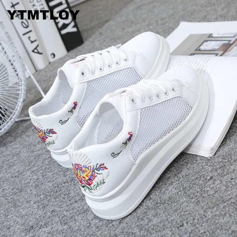 

2019 spring new wedge fashion white shoes female platform ladies casual shoes comfortable breathable mesh sneakers