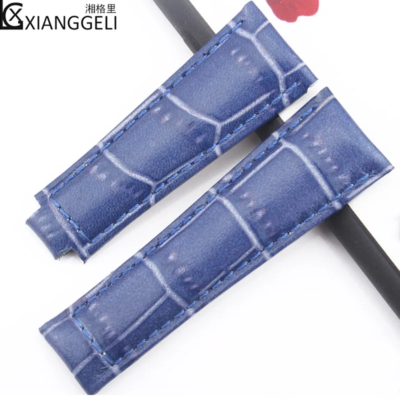 blue Аксессуары для часов, кожаный ремешок для часов черного, зеленого, синего цвета, водного призрака, ремень для часов для яхты, мужской водонепроницаемый кожаный ремень для спорта на открытом воздухе, 20 мм - Цвет ремешка: blue