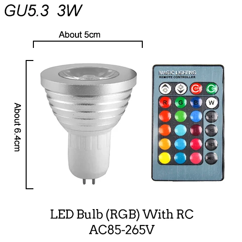 E27 E14 RGB светодиодный лампы дистанционного Управление лампа Цвет Magic Точечный светильник для бар 3W 5W 10W светодиоидная лампа с регулируемой яркостью 24key светодиодный Ночной светильник 110V 220V - Испускаемый цвет: GU5.3 3W With RC