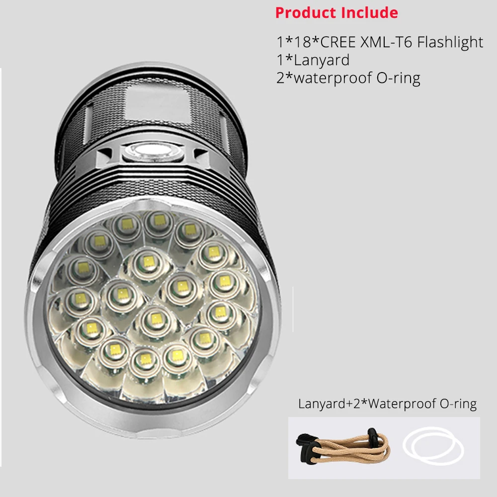 Высокомощный светодиодный вспышка светильник 18* T6 светодиодный фонарь вспышка светильник водонепроницаемый Портативный поиск светильник с 4*18650 Батарея+ зарядное устройство - Испускаемый цвет: Option A