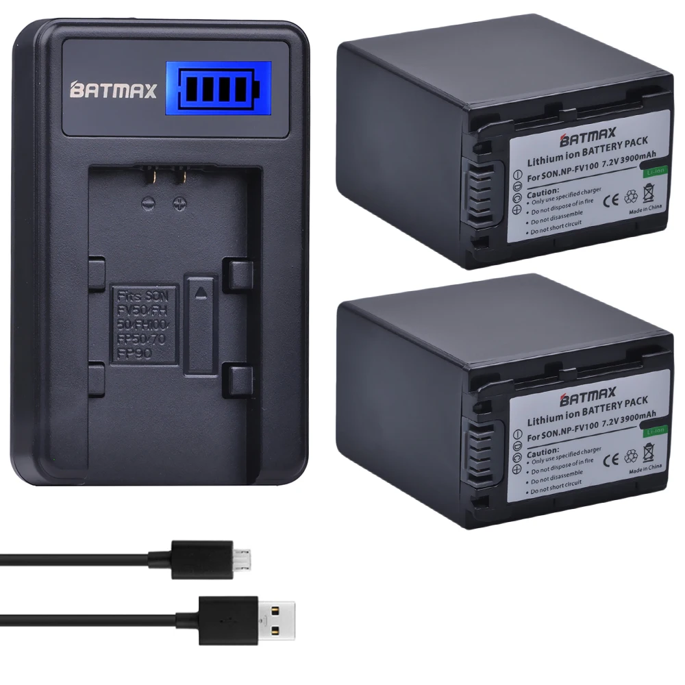 2Pcs 3900mAh NP FV100 NP FV100 FV100 Batteries LCD USB Charger for Sony NP FV30 NP