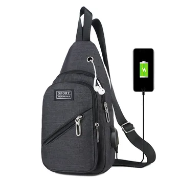 

Men's Fashion Waist Bag Casual Sports Shoulder Messenger Bag Running USB Interface Headphones Chest Travel Bags Funny Pack7.05