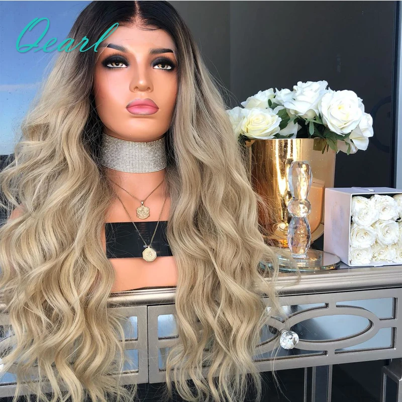 

Ombre 613 Light Blonde Dark Brown Roots 180% Density Human Hair Lace Front Wig Pre Plucked Remy Lace Wigs with Baby Hair Qearl