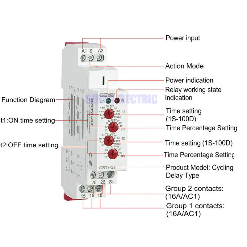 4 ручки Регулируемый AC220V 16A AC/DC12V-240V реле повтора SPDT таймер Электрический защитный Асимметричный цикл реле времени