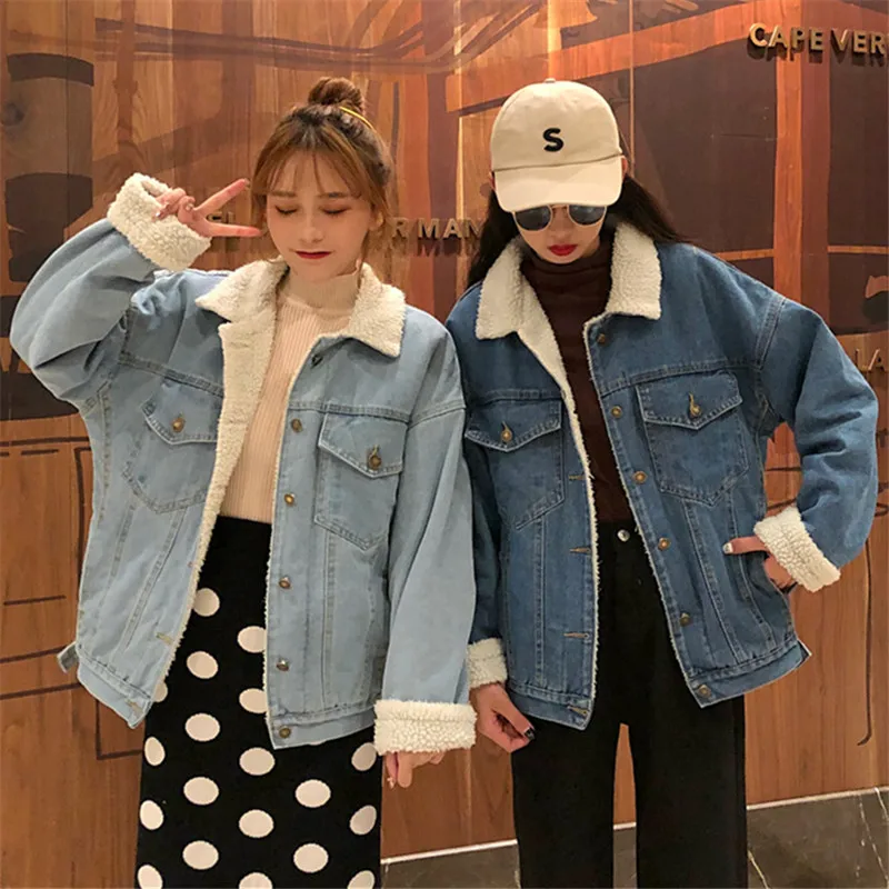 

Women Autumn Winter Denim Upset Jacket Vintage Long Sleeve Loose denim jacket Fashion casual women's solid color denim tops