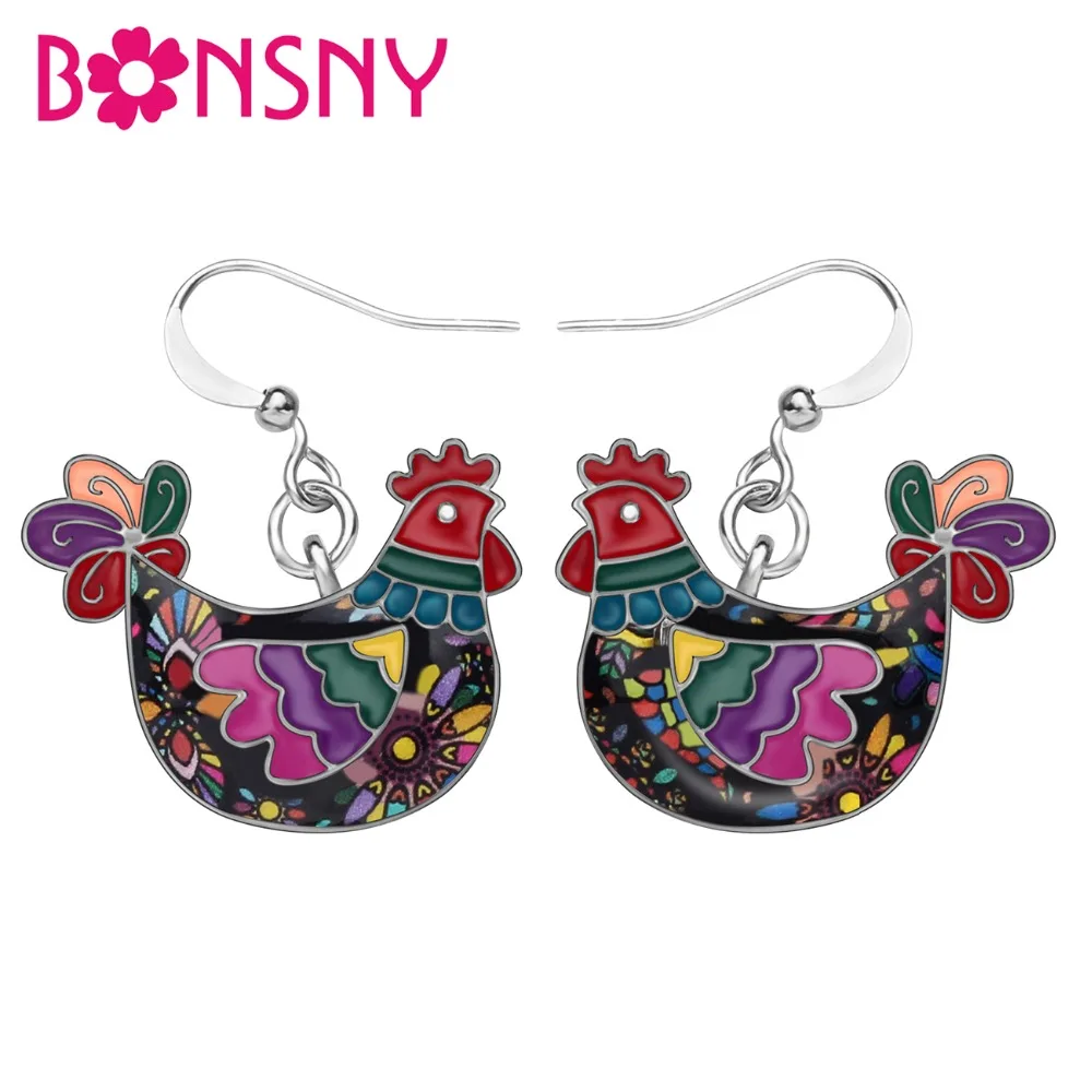 Bonsny стилистика сплав эмаль курица серьги в форме курицы светящиеся Стразы украшения со стразами в виде животных для женщин девочек подарок талисманы украшения