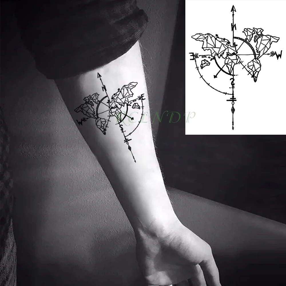 045 Autocollant De Tatouage Temporaire étanche Boussole Flash Tatoo Faux Tatouage Cou Poignet Pied Bras Tatouage Art Corporel Pour Fille Hommes