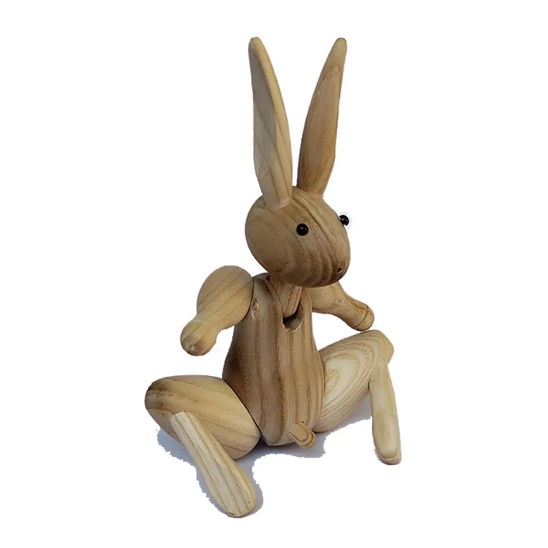 Nordic Wooden Rabbit Joint Figurine Wedding Decoration Accessories