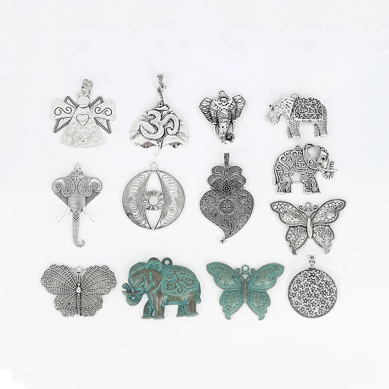 

2PCS Antique Silver/Bronze Large Butterfly / Elephant / Owl / OHM Leaf Charms Pendants for Necklace Making Jewelry Findings