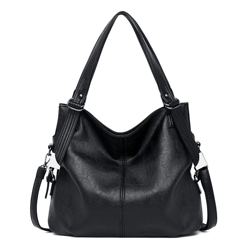 Yonder женская сумка из натуральной кожи, модная сумка на плечо, Женская Большая вместительная сумка, Прямая поставка, сумка-тоут, Хобо, женские сумки красного цвета - Цвет: Black