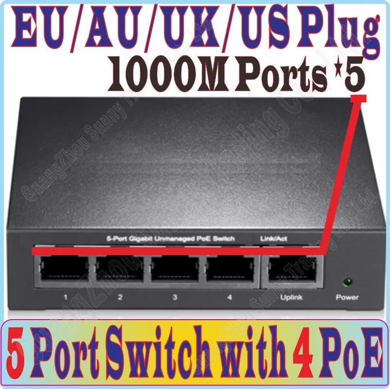 57 Вт, 5 портов 4 PoE 1000 Мбит/с переключатель IEEE802.3af на PoE костюм для всех видов poe камеры или AP оптом, сетевые переключатели Plug& Play