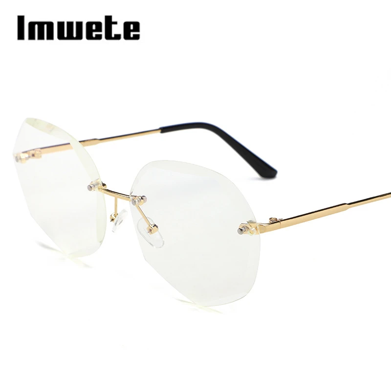 Imwete, женские солнцезащитные очки без оправы, негабаритные, с антибликовым покрытием, полигональные линзы, женские очки, солнцезащитные очки для женщин, UV400