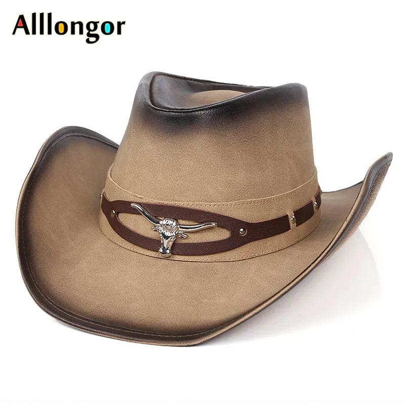 High Quality Cowhide Leather Cappello Cowboy Hat Men Women 2019