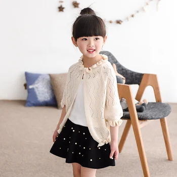 

Rlyaeiz Fashion Thin Baby Girls Sweater Ruffles Hollow 2018 Spring Autumn Knitting Cardigan Casual Pure Color Girl Open Stitch