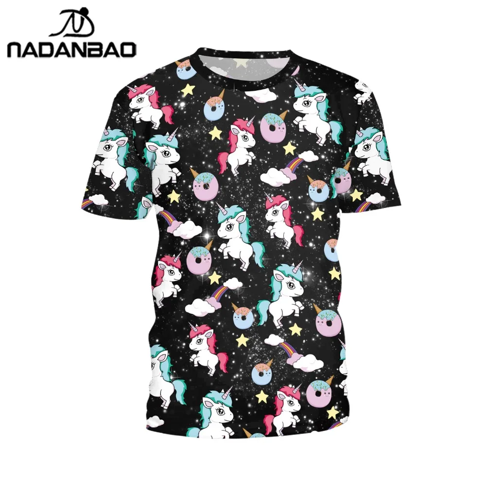 

NADANBAO Unicorn Plus Size T shirt Women Tops Rainbow Printing kawaii Summer Top T-shirt O-neck Sky Funny T Shirts Streetwear