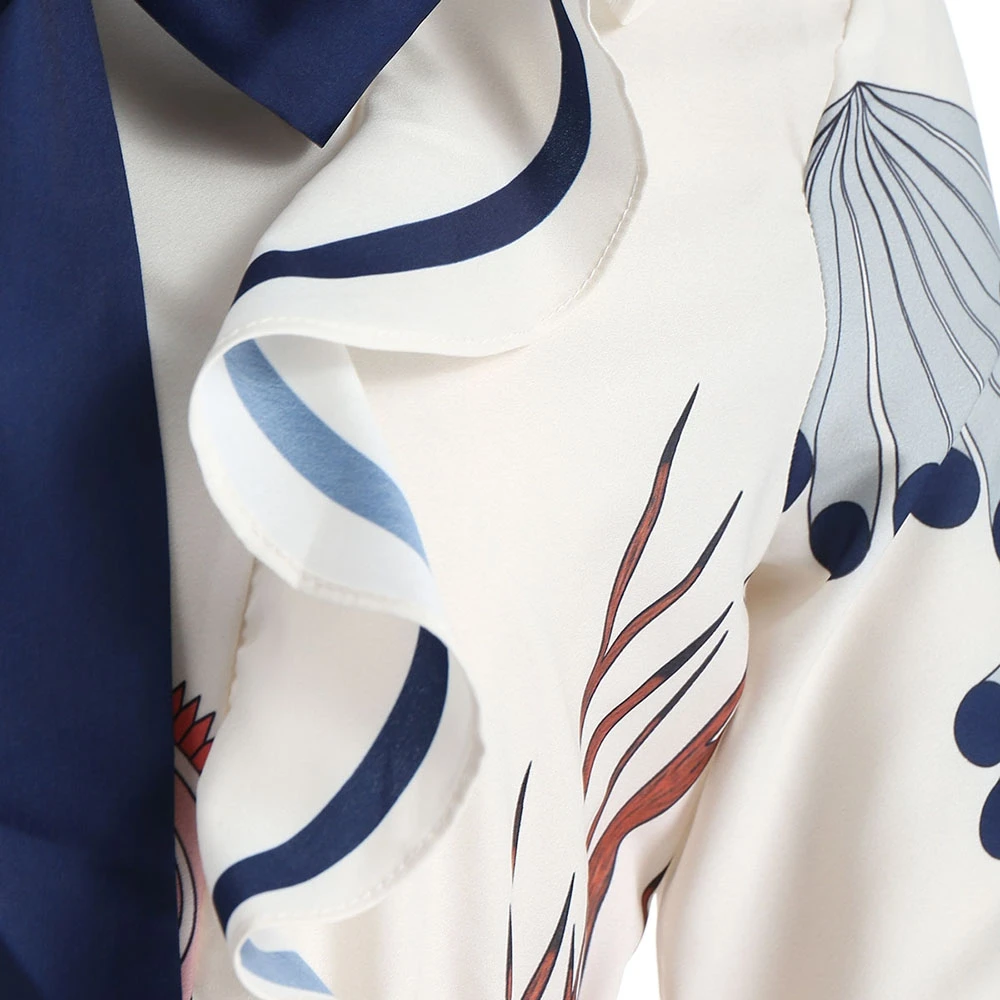2018 Для женщин лук шеи Printed Ruffled миди платье 3/4 Sleeve A Line Цветочный принт Mid craft