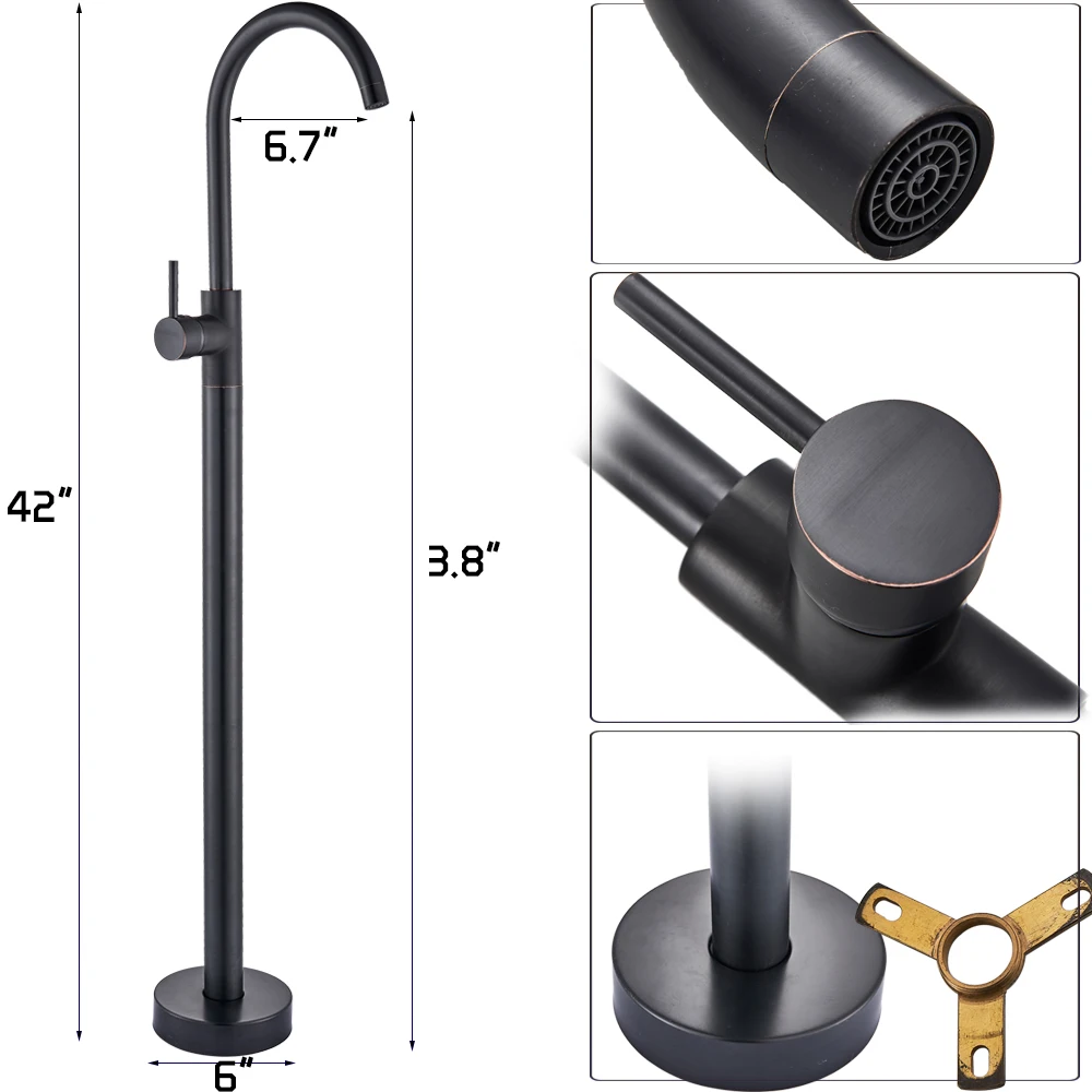 Black Bronze Floor Mounted Bath Shower Tub Sink Faucet Freestanding Bathroom Mixer Tap Rotate Spout Hot Cold Water Faucet 6