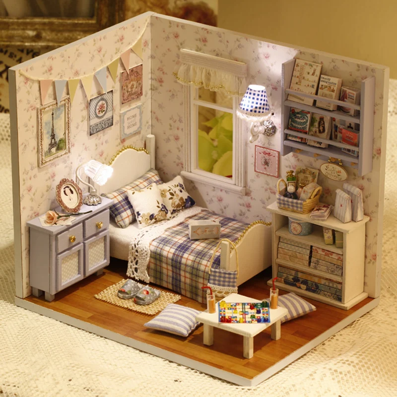3D красивый миниатюрный Diy Кукольный дом мебель деревянная Каса модель ручной работы миниатюрные головоломки игрушки подарок для детей
