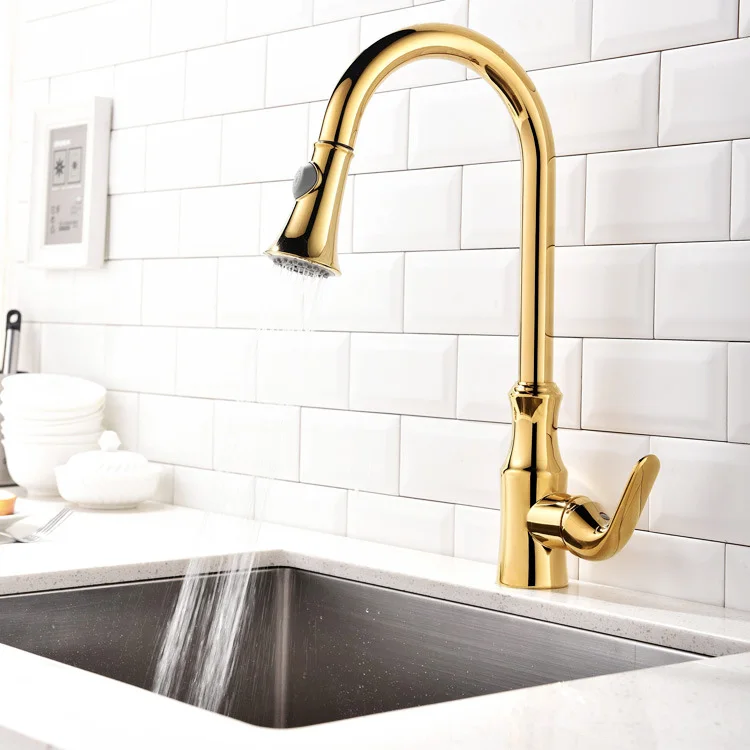 Kitchen Faucet Pull out Cold And Hot Water Mixer Sink Faucet Deck Mounted Single Handle Brass Kitchen Tap Gold/Chrome/Brushed Kitchen Faucet Pull out Cold And Hot Water Mixer Sink Faucet Deck Mounted Single Handle Brass Kitchen Tap Gold/Chrome/Brushed