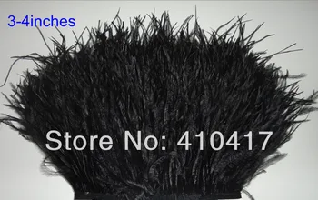 

10yards Ostrich Fringe Trim Feathers 3-4inches/8-10cm Black Color Feathers Ribbon Free Shipping