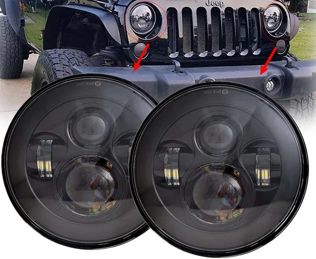 2X7 дюймов круглый светодиодный фары H4 проекционные фары комплект для Jeep JK ваз 2121 Лада Нива 4x4 - Цвет: black