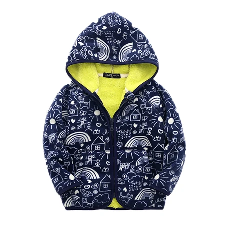 Benemaker/Осенняя флисовая куртка для мальчиков и девочек; детская одежда с капюшоном; Верхняя одежда с героями мультфильмов; теплая ветровка; пальто для маленьких детей; JH030 - Цвет: Navy Blue