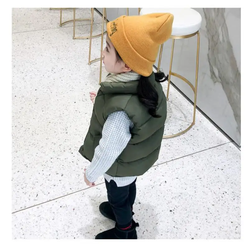 Распродажа, Новые однотонные детские жилеты Colete Infantil, осенне-зимний жилет для девочек, утепленное хлопковое пальто с воротником с рюшами, детская одежда